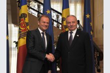 Şeful statului, Nicolae Timofti, şi preşedintele Consiliului European, Donald Tusk au  făcut declaraţii de presă '