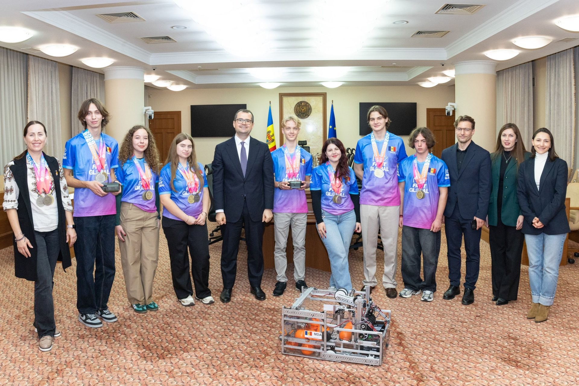 Moldovan PM meets young people who won three medals for Moldova at World Robotics Championship